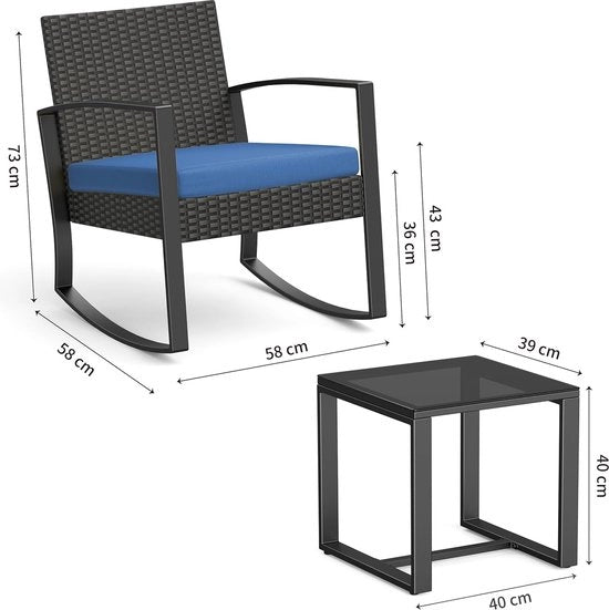Set di mobili per balcone per 2 persone, balcone piccolo, outdoor, 3 pezzi, per veranda, cortile interno, terrazza, balcone, bordo piscina (blu)