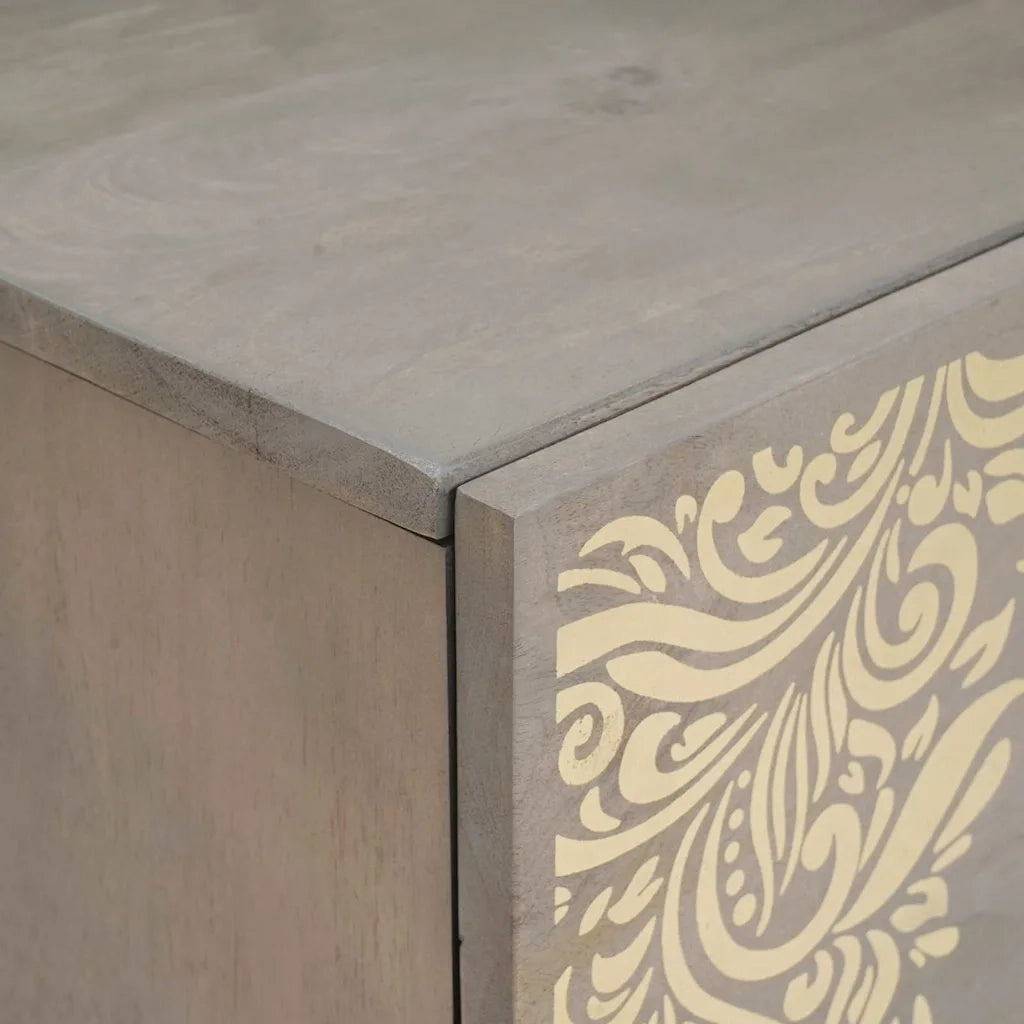 Credenza | Madia | Buffet da pranzo | Armadio da pranzo Grigio e Oro 40 x 33 x 75 cm Legno di mango massello
