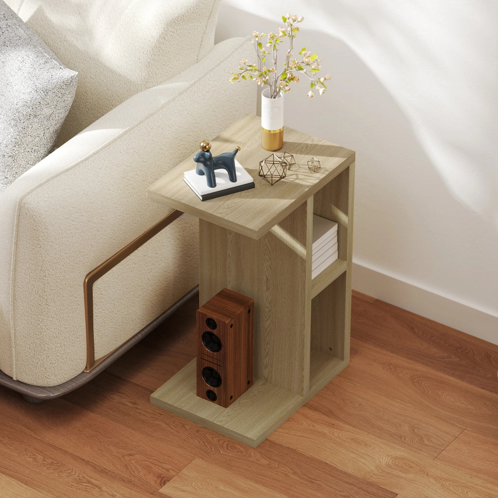 Tavolino a C con 2 ripiani aperti ¨C Zephmum ¨C 40x29.8x60 cm, effetto rovere