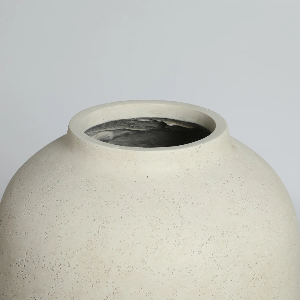 Vaso Rotondo da Giardino Esterno Interno Fatto a Mano ¨C MINIMAL ¨C Cemento Bianco 30x51 cm