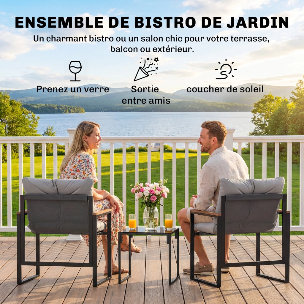 Set divano giardino 3 pezzi 2 posti con tavolino e cuscini ¨C zephmum ¨C grigio
