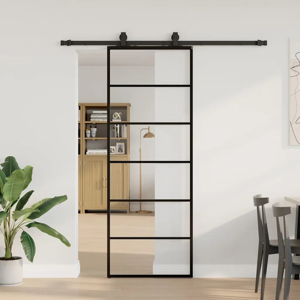 Porta Scorrevole con Ferramenta Nera 76x205 cm in Vetro ESG