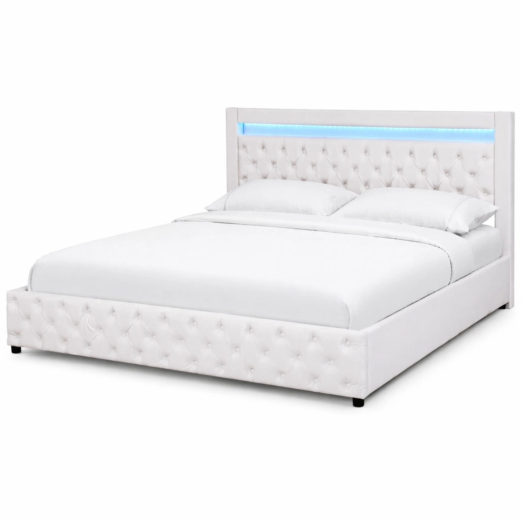 Letto imbottito matrimoniale 180x200 cm in PU bianco con contenitore e LED