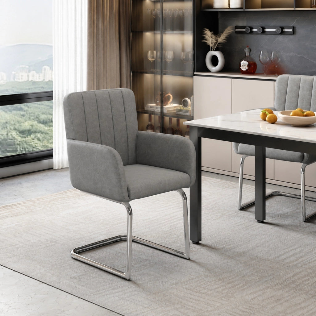 Set di 4 sedie da pranzo imbottite; struttura a Z in similpelle grigio