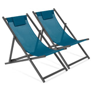 IDMarket - Set di 2 chiliennes LOTA in acciaio e tessuto textilene blu antracite