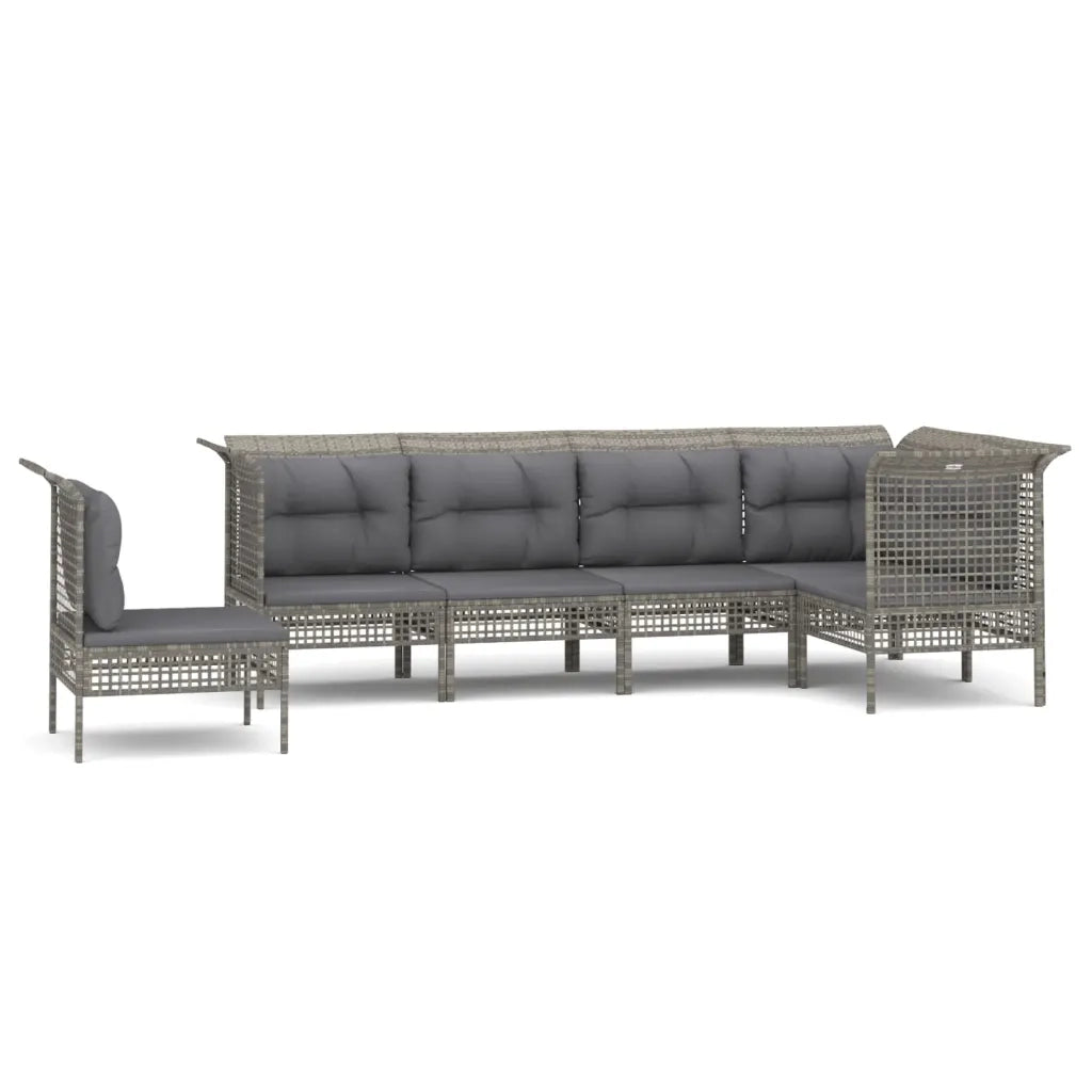 Set Divani da Giardino 6 pz con Cuscini in Polyrattan Grigio 3187524