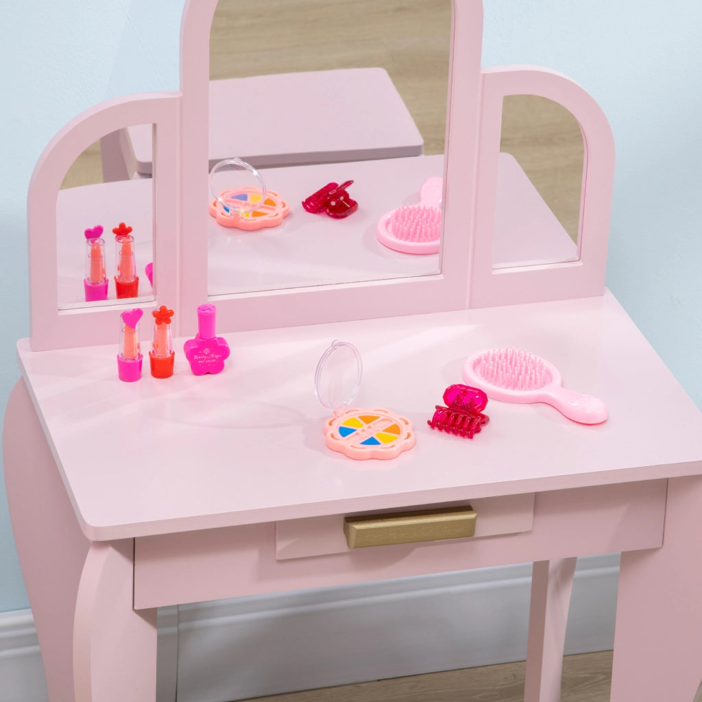 Tavolo trucco per bambini con sgabello e specchio ¨C zephmum ¨C rosa