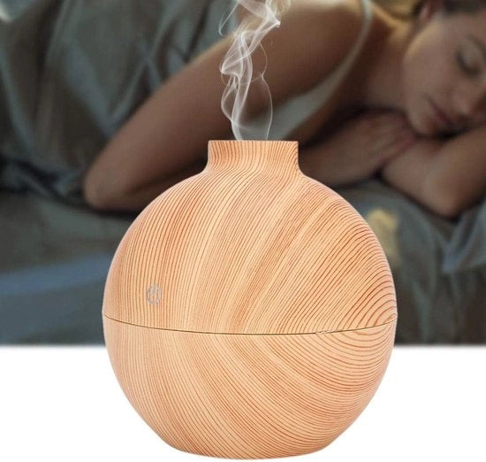 Diffusore di aria per olii essenziali in legno - Diffusore mini-USB per aria - Diffusore di aria per ufficio e camera con LED (finitura leggera in legno)