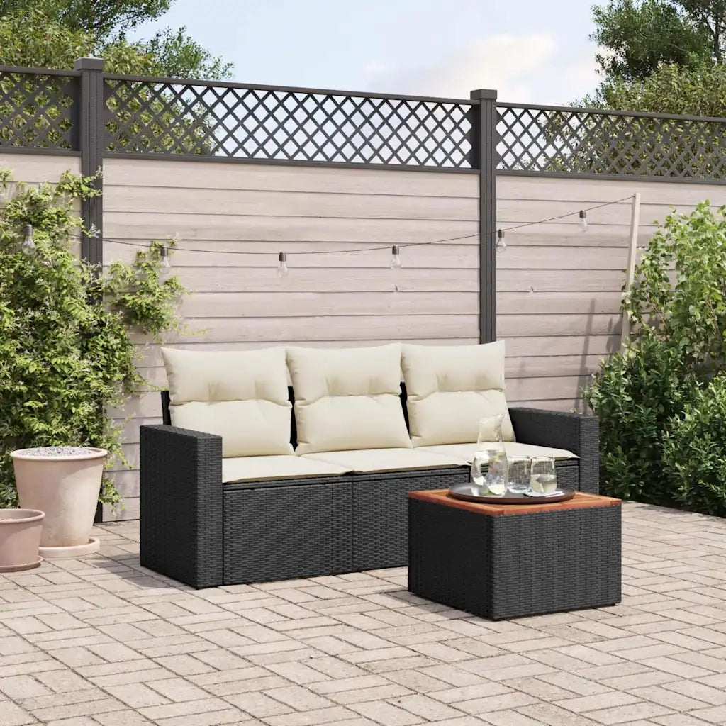 Set Divani da Giardino 4 pz | Set Salotto da Giardino con Cuscini Nero in Polyrattan