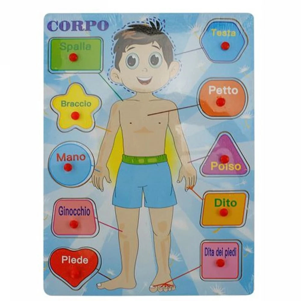 Trade Shop - Puzzle A Incastro Tema Corpo Maschile Gioco Educativo Legno Per Bambini Con Pomelli 66424 -