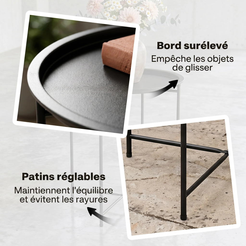 Tavolino da caff¨¨ rotondo con piano amovibile ¨C Minimal ¨C nero, acciaio, ?46x53 cm