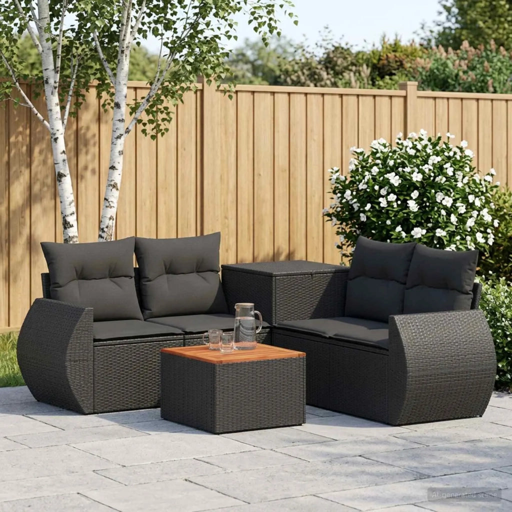 Set di divani 6 pz Nero Rattan sintetico e Acciaio 3447505