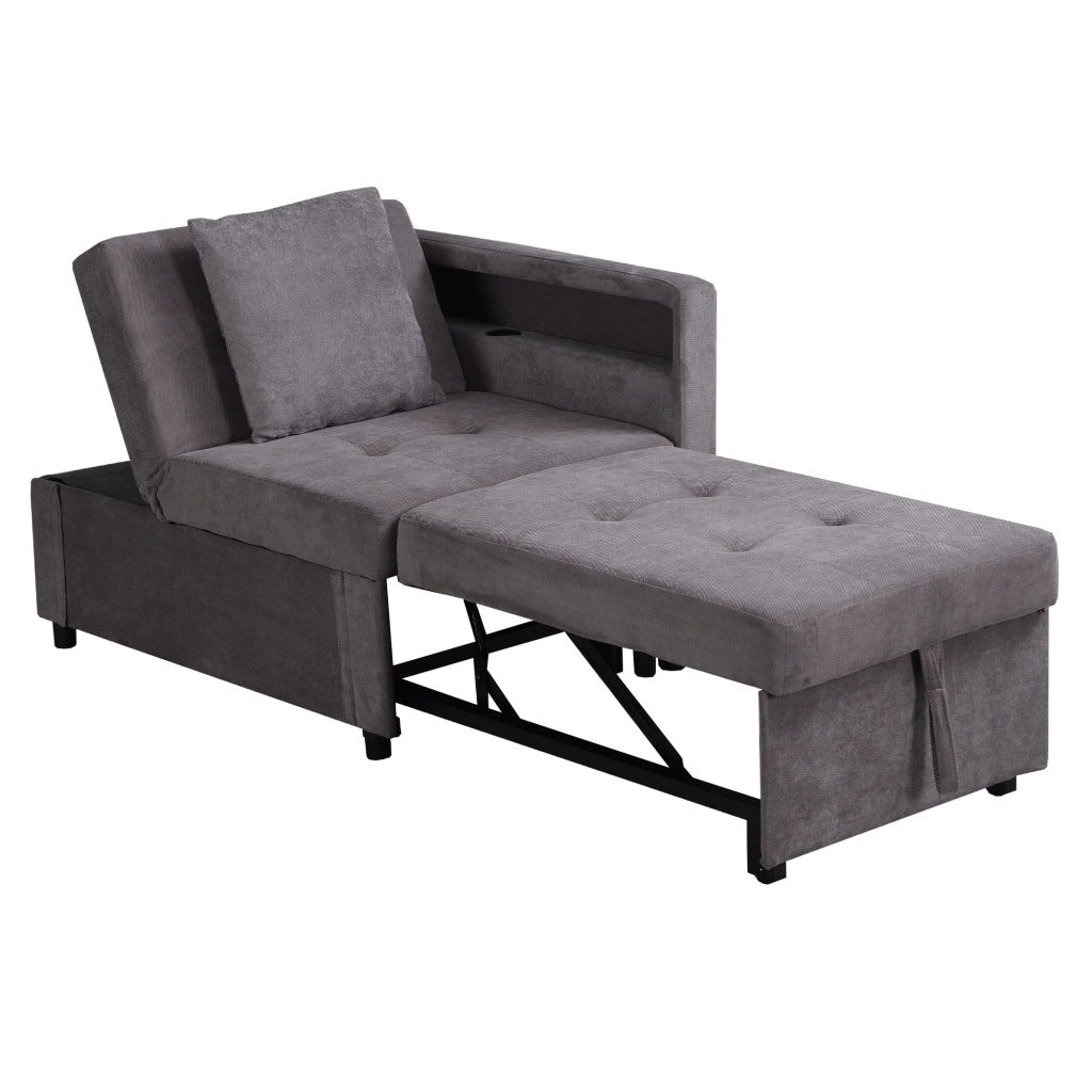 Divano letto 3 in 1 con Schienale Regolabile, LED, USB e Type-C, Bracciolo Reversibile, Imbottito Grigio Scuro 177 × 68 × 65 cm