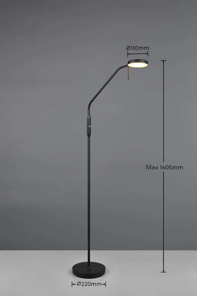 Lampada da terra nera MORENO RL braccio flessibile CCT 3W