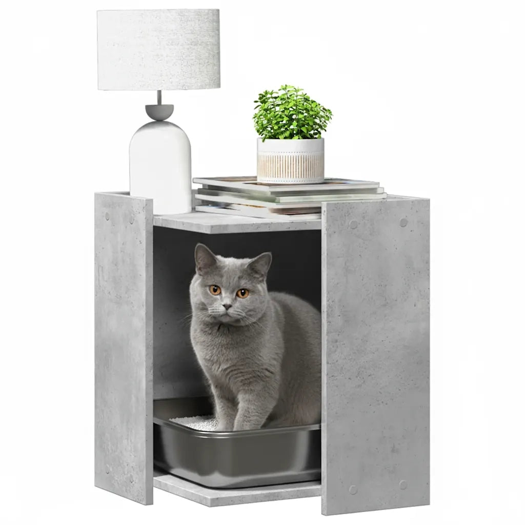 Recinto Lettiera Gatti Grigio Cemento 60x40x40 cm in Truciolato 857745