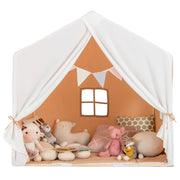 Tenda da gioco per bambini 131 x 91 x 131 cm con morbido tappetino e base antiscivolo stile adorabile legno di pino marrone 20_0014295