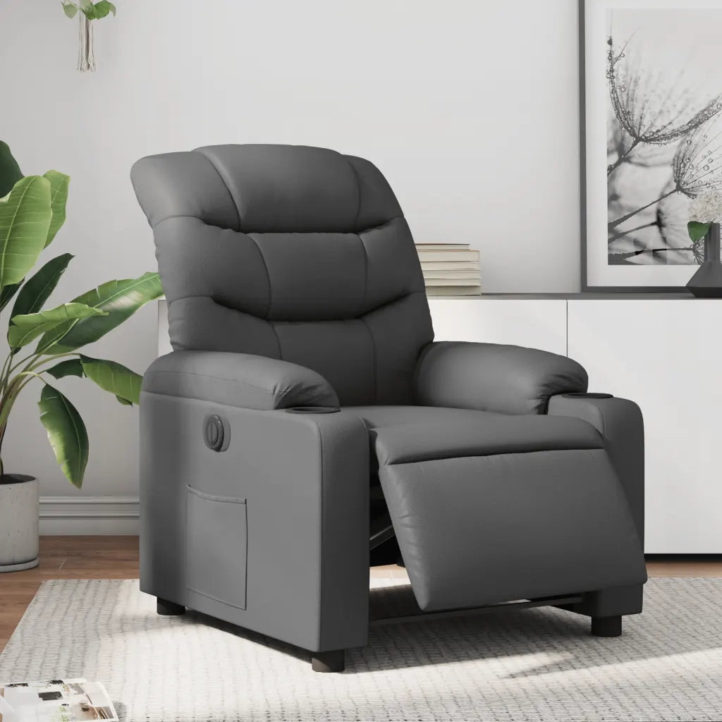 Poltrona | Sedia Relax Reclinabile Elettrica Grigia in Similpelle
