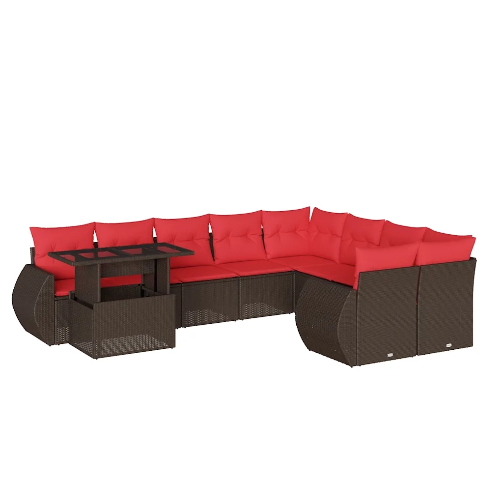 Set Divani da Giardino 10 pz con Cuscini Marrone in Polyrattan 3268774