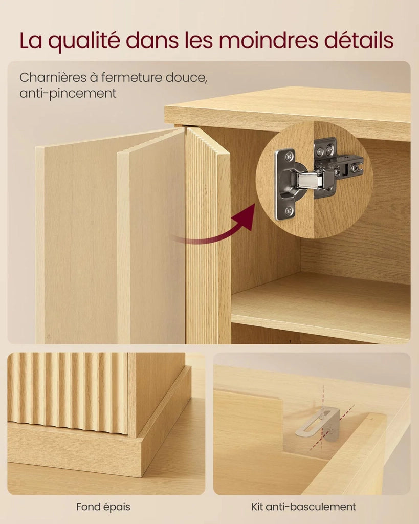 Mobiletto contenitore a buffet con ripiani regolabili 40 x 76 x 80 cm ante scanalate stile di transizione per cucina o sala da pranzo beige 12_0006349