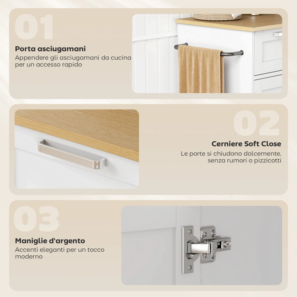 Carrello da Cucina con Cassetto ¨C Xylo ¨C Legno Bianco 62x40x87cm