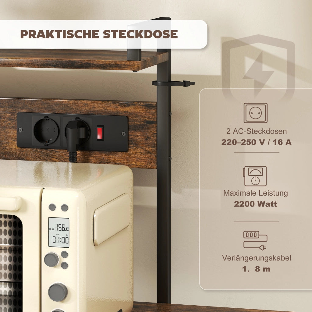 Scaffale da cucina con 2 prese, 5 ganci, 5 ripiani, cesto, rinforzi a X ¨C zephmum ¨C 90x42x130 cm