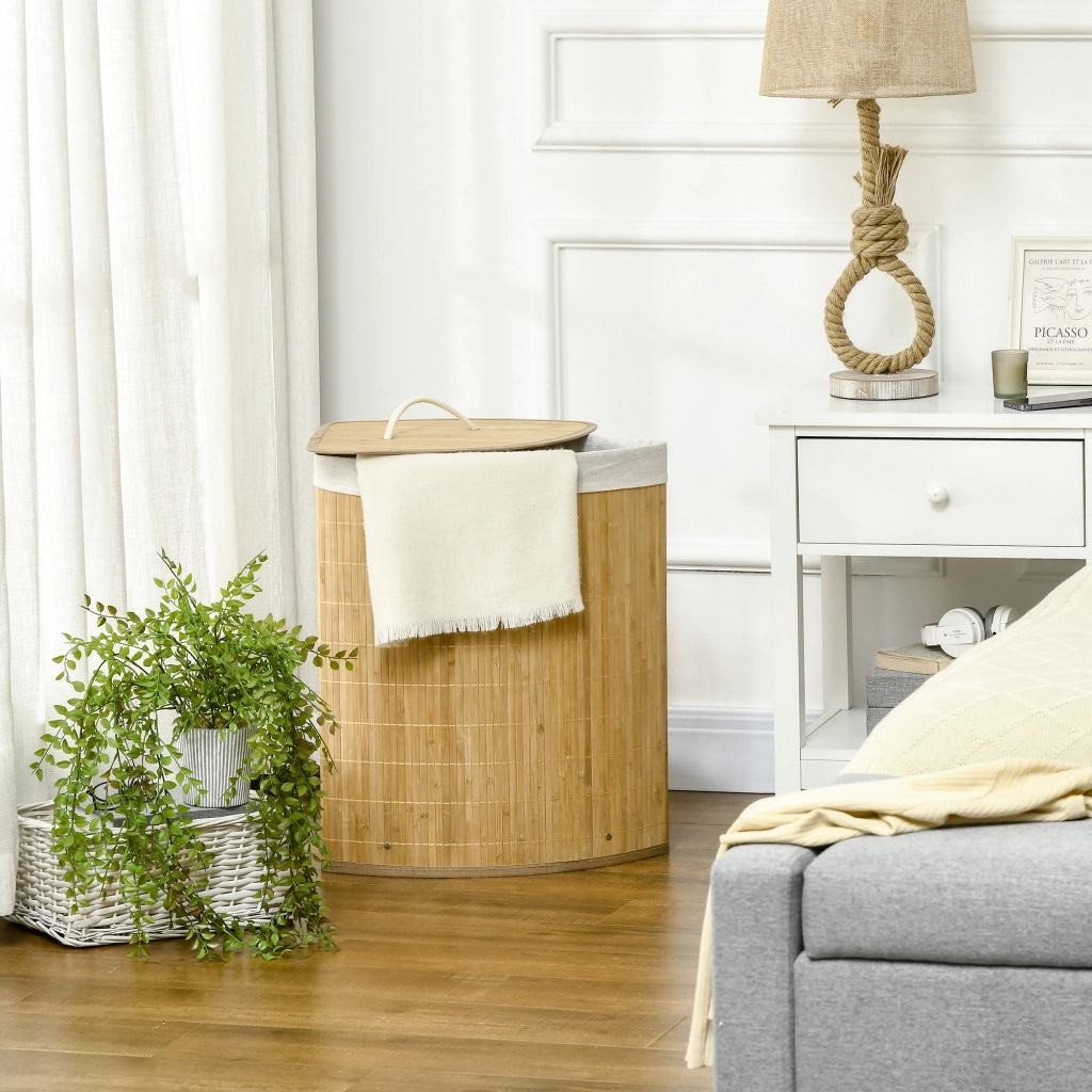 Cesto per bucato in bamb¨´ 55 litri con coperchio e maniglia ¨C zephmum ¨C naturale