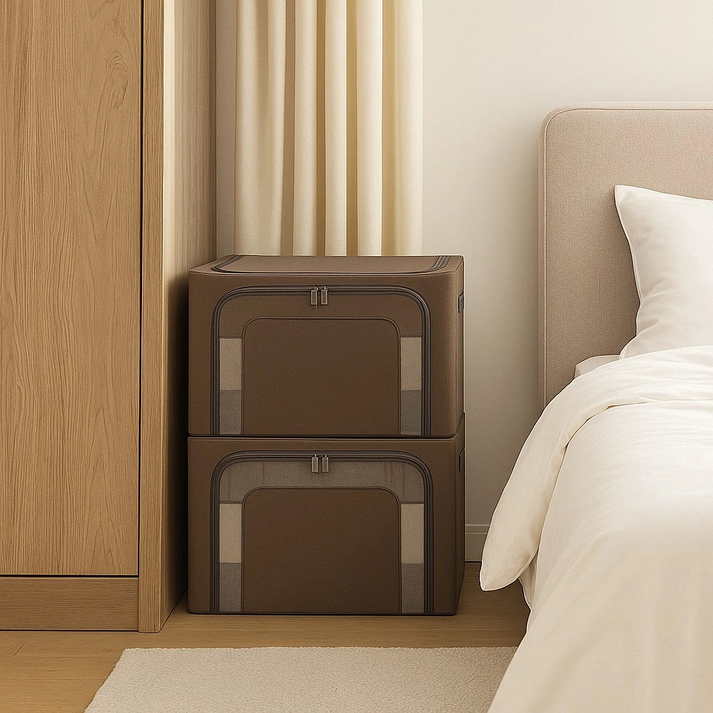 2 Scatole Pieghevoli per Armadio 60x42x40 con Struttura in Metallo e Tessuto Resistente