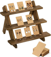Polo di Esposizione per Orecchini, 3 Livelli Stand per Orecchini e Anelli in Legno Organizzatore a Cascata di Mostrazione di Gioielli Stand per Card per Esposizione su Scrivania, Miele
