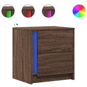 Comodino | Armadio da Notte | Mobiletto da notte con Luci LED Rovere Marrone in Legno Multistrato