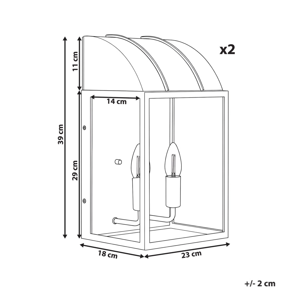 Set di 2 lampade da parete per esterni in metallo nero, stile tradizionale, per porta d'ingresso e veranda