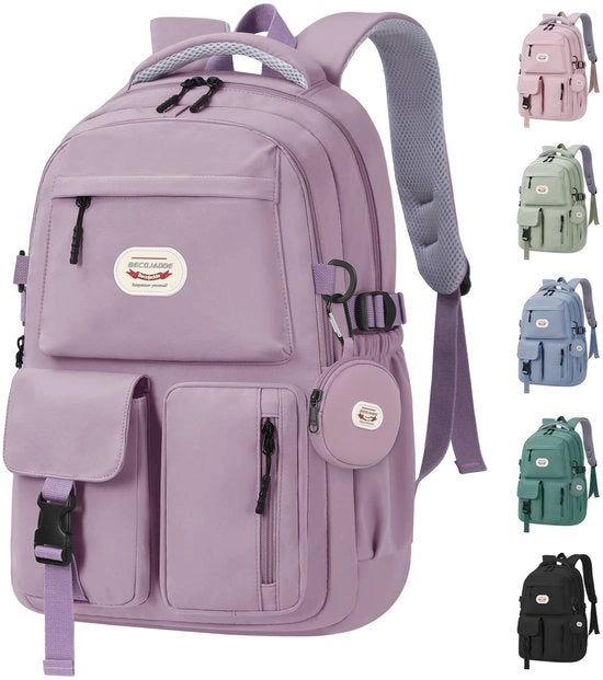 Zaino per donna, zainetto per studentessa con tasca per laptop 15,6", impermeabile, leggero, 25L zaino con molti scomparti, borsa per monete rimovibile & cinture regolabili per scuola, università, vita quotidiana
