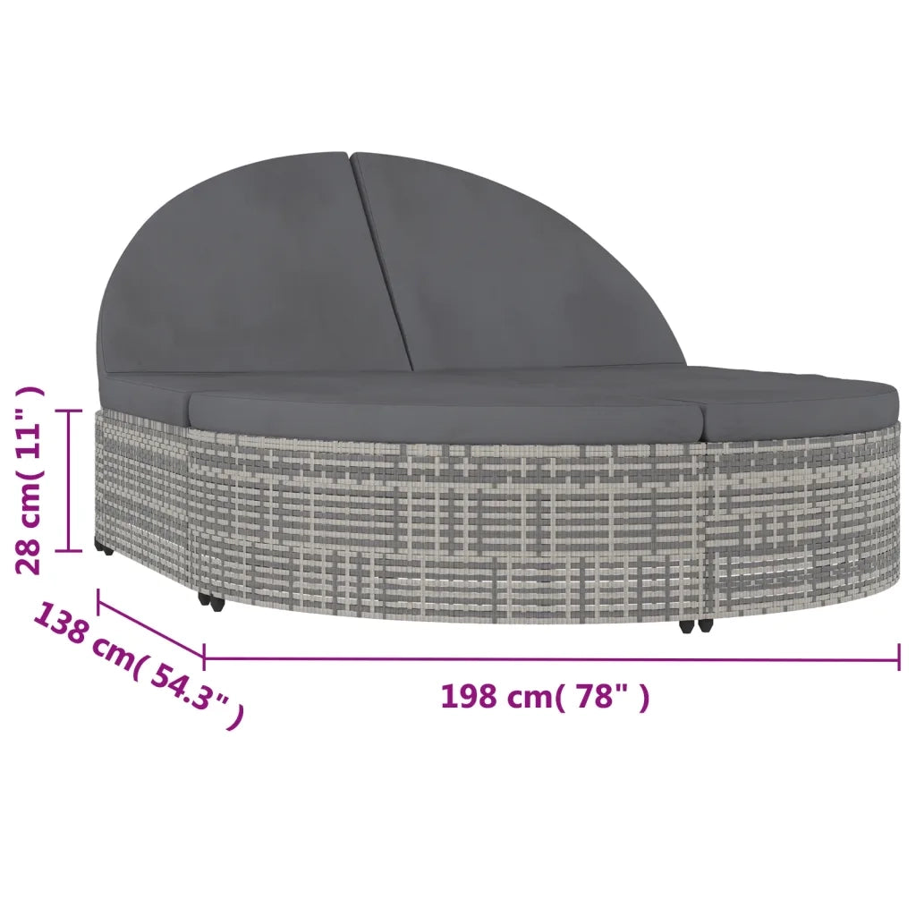 Lettino Prendisole a 2 Posti con Cuscini in Polyrattan Grigio 48127