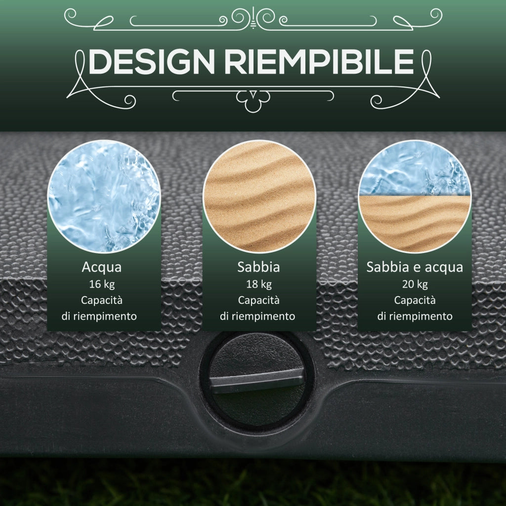 Base per Ombrellone con Ruote Riempibile fino a 20kg per Pali da ?22-38mm, 45x45x39cm, Nero