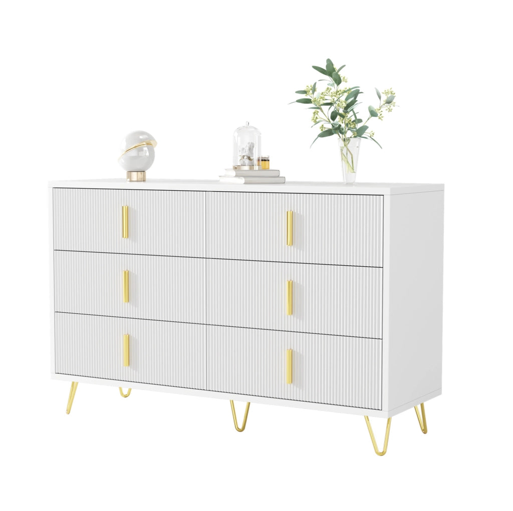 Sideboard 120x40x77 cm con sei cassetti; in truciolato; bianco e oro
