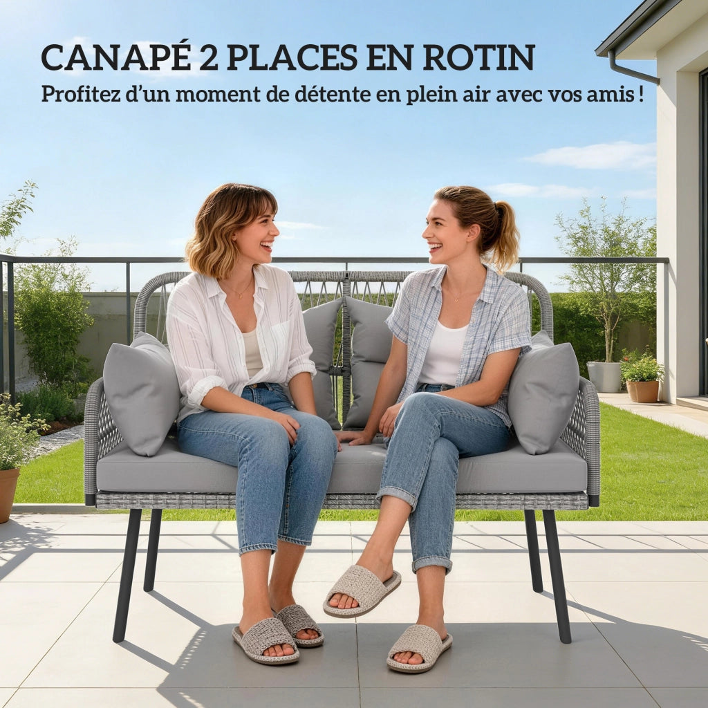 Divano da giardino 2 posti con cuscini e braccioli ¨C zephmum ¨C grigio scuro in polyrattan