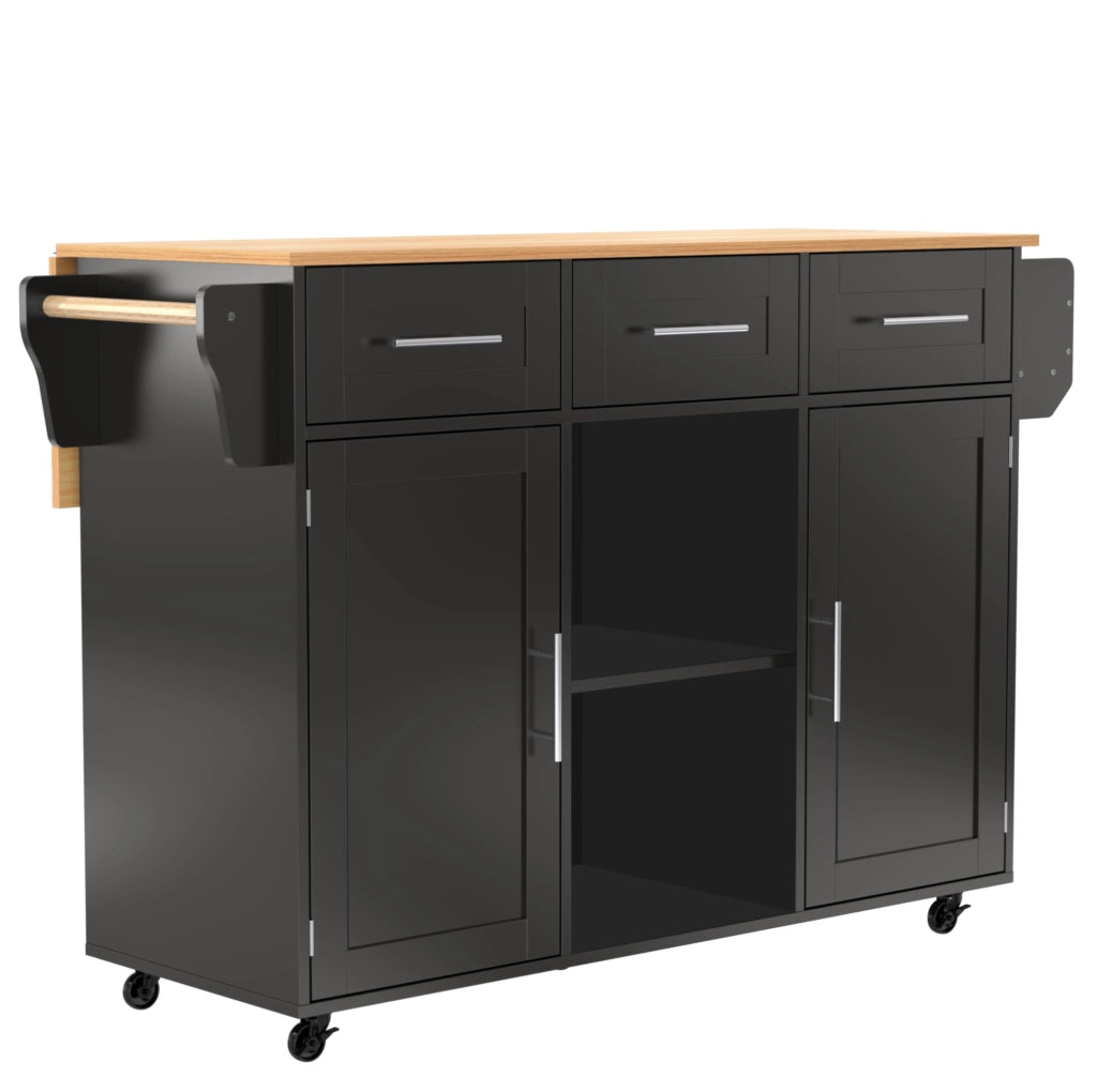Carrello da cucina multifunzionale con piano ribaltabile 139x46(71)x91;5 cm; nero e naturale