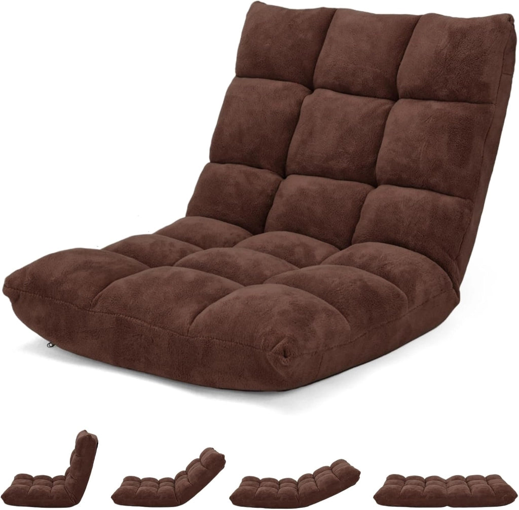 Sedia da Pavimento, Poltrona Imbottita Regolabile in 14 Posizioni 90°-180°, Cuscino da Terra Pighevole Imbottito, Sedia Reclinabile per Relax, Yoga, Lettura (Rosa chiara)