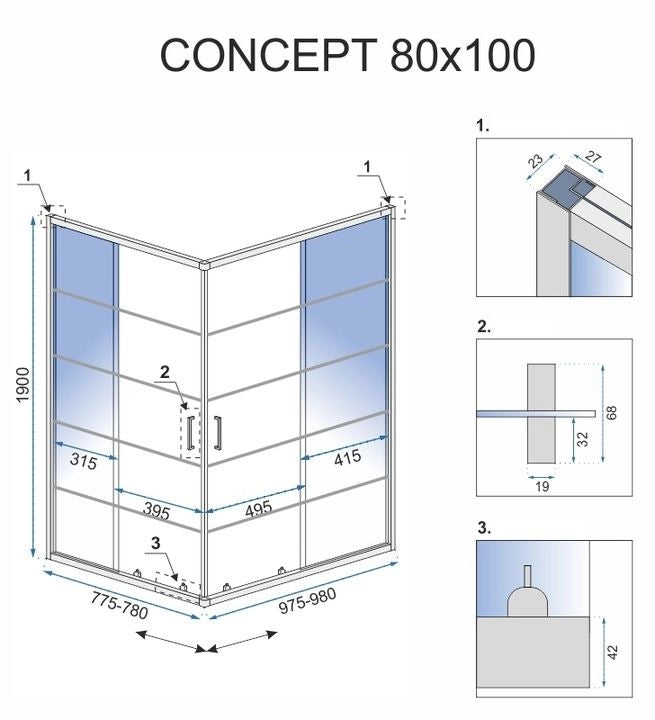 Cabina Doccia Rea Concept Black 80x100 con piatto doccia Savoy