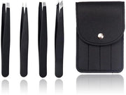 Set di Pinze - 4 Pinze in Acciaio Inossidabile - Pinza per Ciglia/Pinza Precisa - Rivestimento Antiscivolo - Progettazione Ergonomica - Cassetto in Pelle