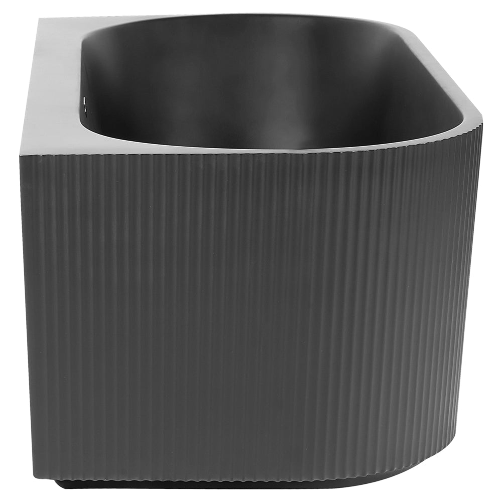 Vasca da bagno da parete ovale in acrilico nero opaco 170 x 80 cm Finitura scanalata Bagno in stile moderno