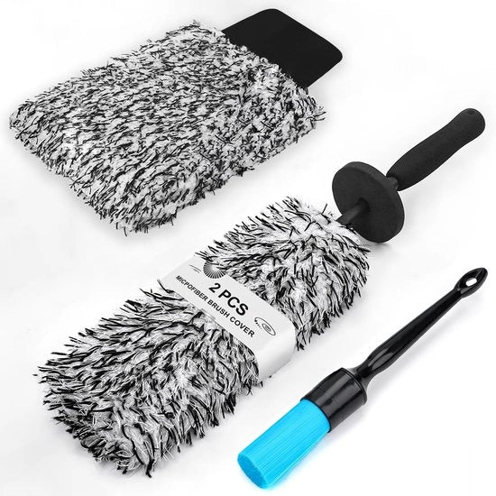Microvelgborstello professionale a microfibra extra sottile - con pennello per dettaglio auto, lungo pennello per pulire le ruote, seta morbida per pulizia profonda delle ruote in alluminio, cura e pulizia delle ruote.