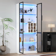 Vetrina con LED e portabottiglie con 2 ante in vetro per soggiorno o cucina in truciolare bianco 80 × 35 × 200 cm