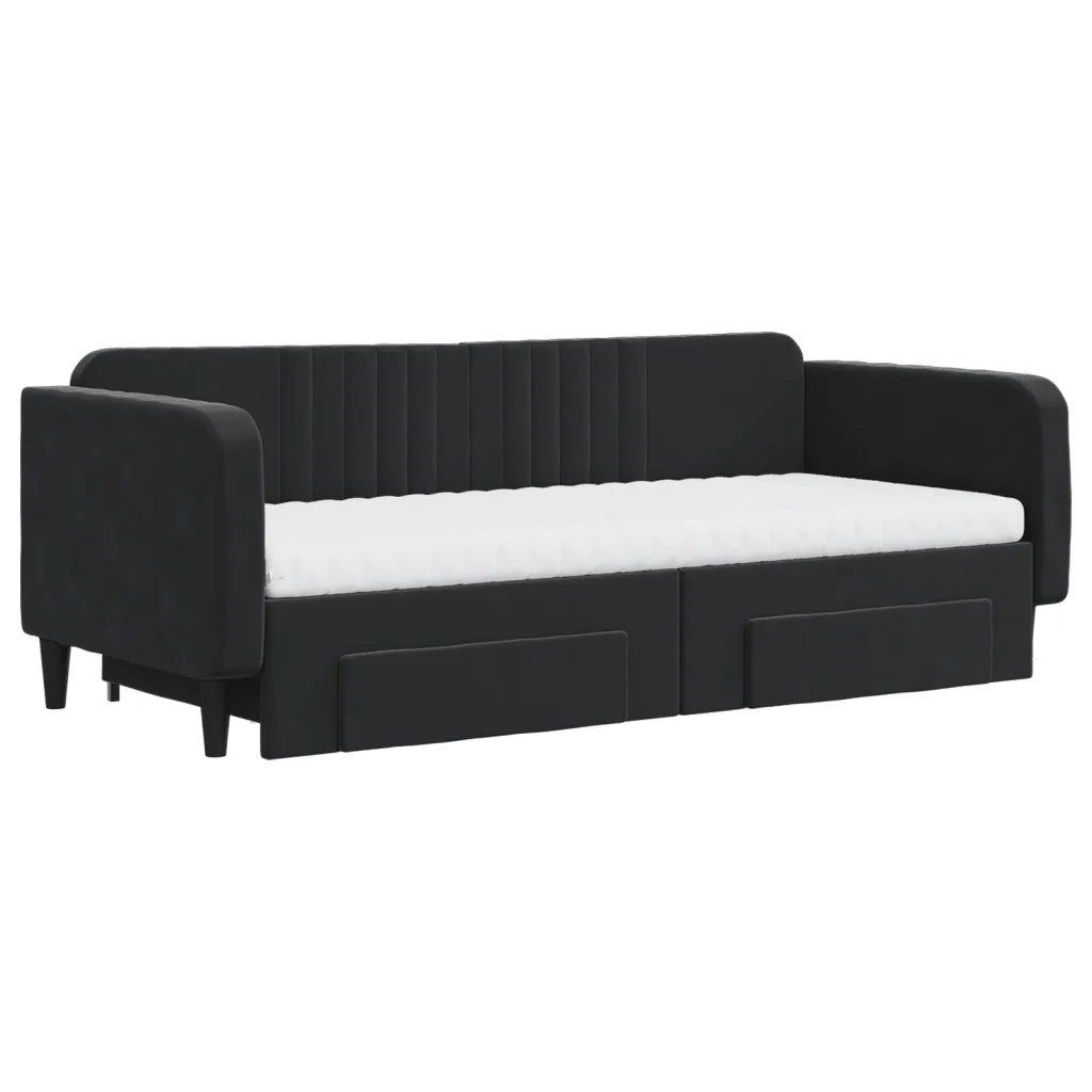 Divano Letto Estraibile con Cassetti Nero 90x200 cm in Velluto