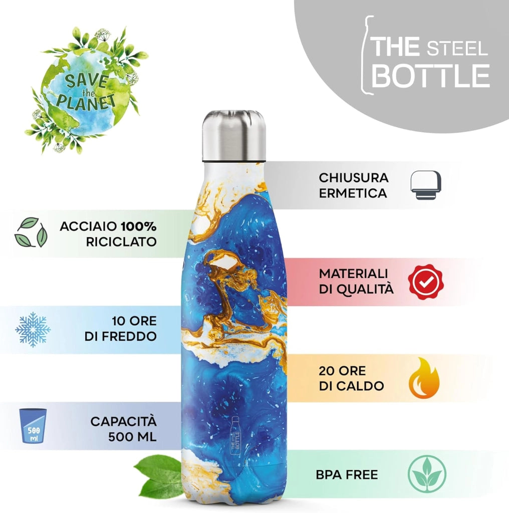 The Steel Bottle Bottiglia termica in Acciaio Inox Capacità 500 ml Chiusura Ermetica - Golden Cloud