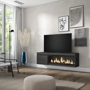 Mobile TV Soggiorno, 158x35x45cm, Per TV fino a 65", Camino elettrico XXL, da appendere, Nero RF3248