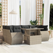 Set Divani da Giardino 7pz con Cuscini Grigio Chiaro Polyrattan