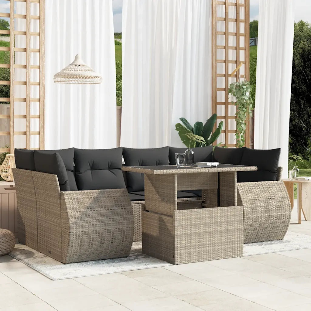 Set Divani da Giardino 7pz con Cuscini Grigio Chiaro Polyrattan
