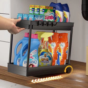 Organizzatore per sotto il lavandino - Cassetto per sotto il mobile con ganci - Armadio per la stanza da bagno - Pannelli di archiviazione multifunzionali - Nero
