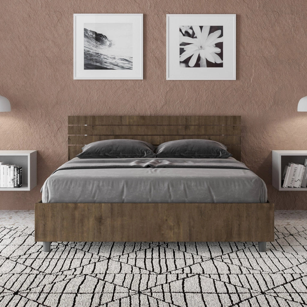 Letto matrimoniale francese contenitore 140x190 testata dritta con doghe quercia Ankel