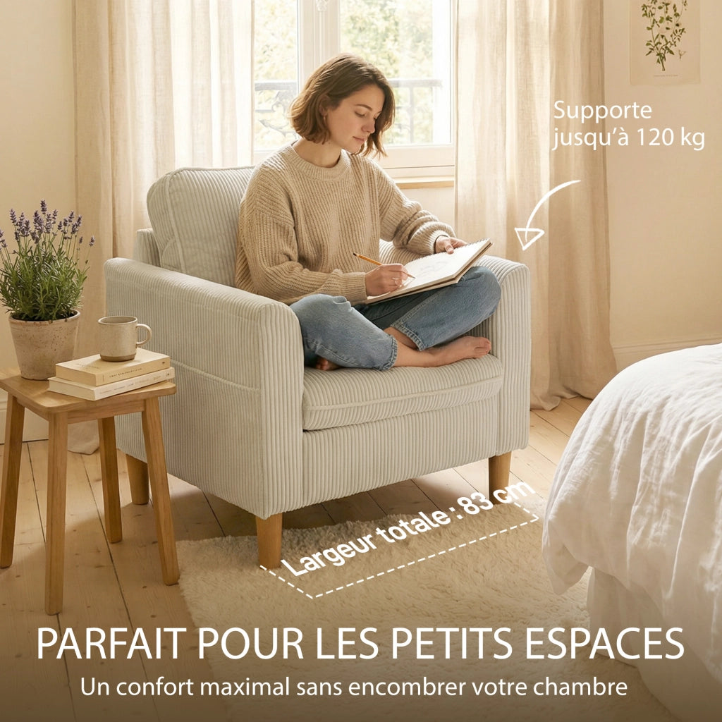 Poltrona imbottita in velluto ¨C zephmum ¨C beige 83x74x87cm